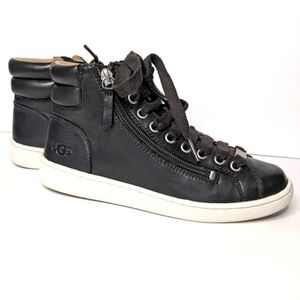 NWOT UGG Olive Leather High Top Trainer Lace Zip Up Sneaker Black Size 6 EU 37